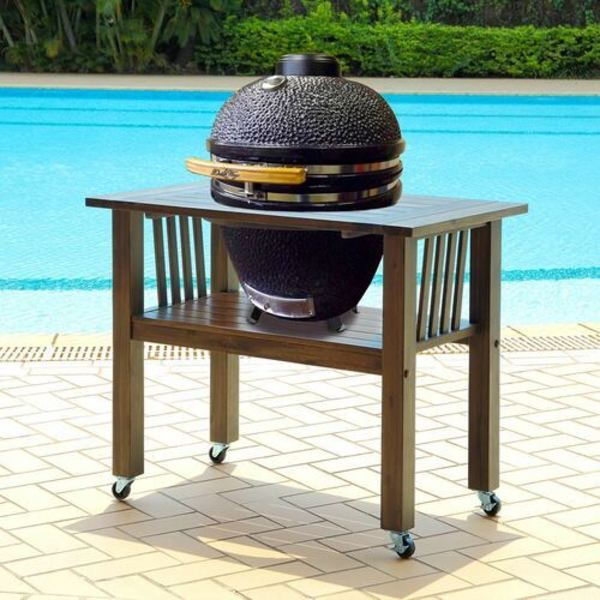 Duluth Forge 18 Inch Ceramic Charcoal Kamado Grill With Table - Antique Grey DK-18T-AG